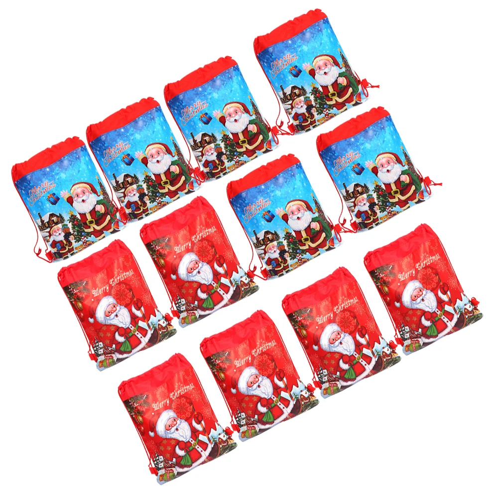 

12 Pcs School Backpack Double-sided Non-woven Fabric Drawstring Bag Christmas Gifts Toy Storage Bags Organizer