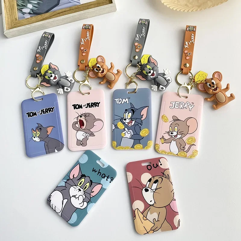 Tom and Jerry Anime Figure ABS Card Holder with Lanyard Doll Keychain Children's School Meal Card Bus Card Protective Case Gifts