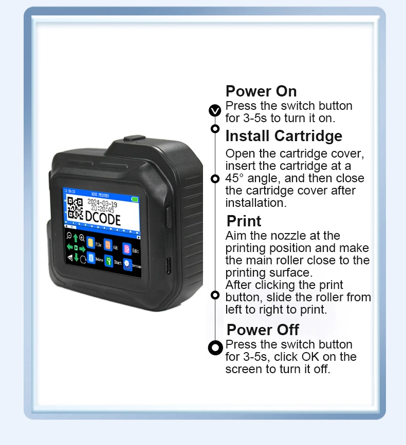 DC98 Mini Portable Inkjet Printer 12.7mm Handheld Thermal Inkjet Printer QR Barc