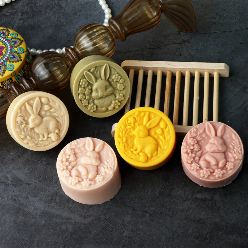3D Relief Flower Rabbit Silicone Soap Mold DIY Easter Bunny Resin Plaster Making Animal Chocolate Cake Mould Gift Home Decor
