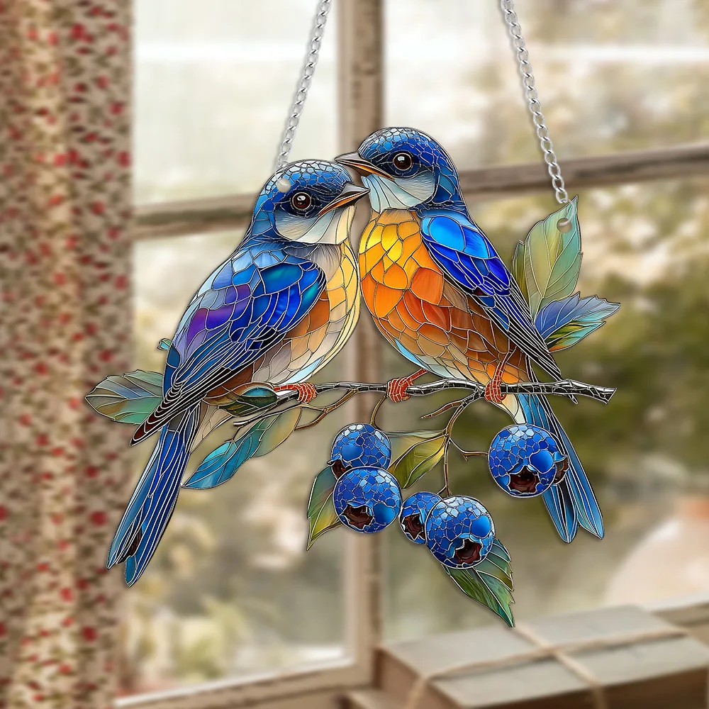 Blue Hummingbird Suncatcher 2D Acrylic Bird Wind Chime with Chain Hanging Pendant for Home & Garden Door Decoration 2