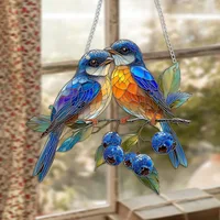 Blue Hummingbird Suncatcher 2D Acrylic Bird Wind Chime with Chain Hanging Pendant for Home & Garden Door Decoration 2