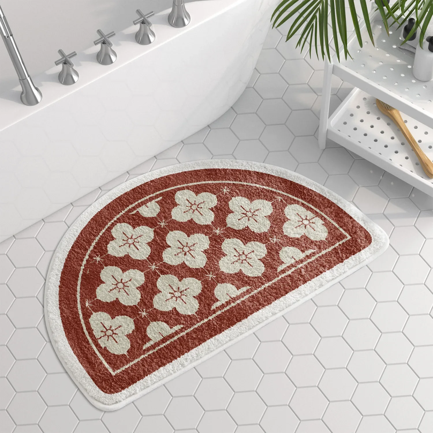 

Vintage Nordic patterned semi circular bathroom floor mat