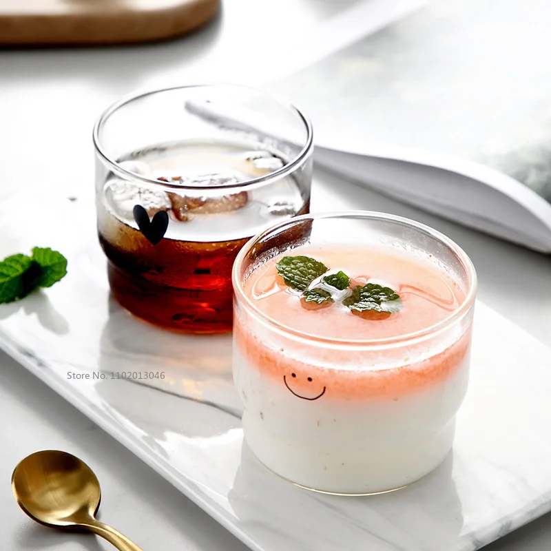 300ml Cute Love Letter Shape Glass Cup Household High Borosilicate Coffee Mug Ball Handle Milk Juice Yogurt Dessert Cup Creative