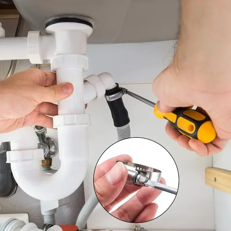Description Picture 6 of item10/60Pcs Hose Clamps Stainless Steel Adjustable Screw Faucet Water Pipes Fasteners Fuel Tube Line Worm Gear Clip Hoop Plier Tool