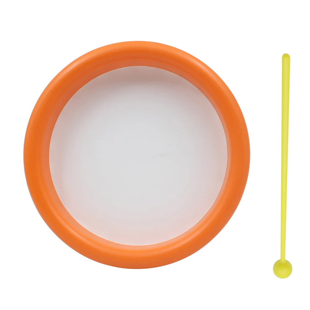 Orff Tambourine Orange Plastic Tambourine With Drumsticks Early Education Teaching Aids Rhythm Practice Portable Percussion