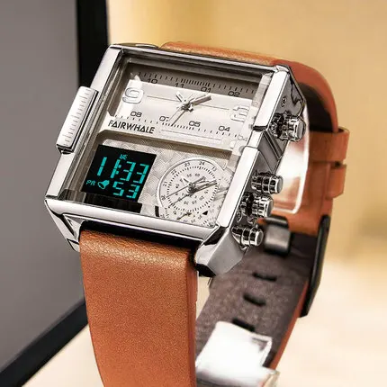 Mark Fairwhale Men's Top Luxury Brand Waterproof Watch Men's Quartz Analog Digital Watch Square Watch Trinity Design 