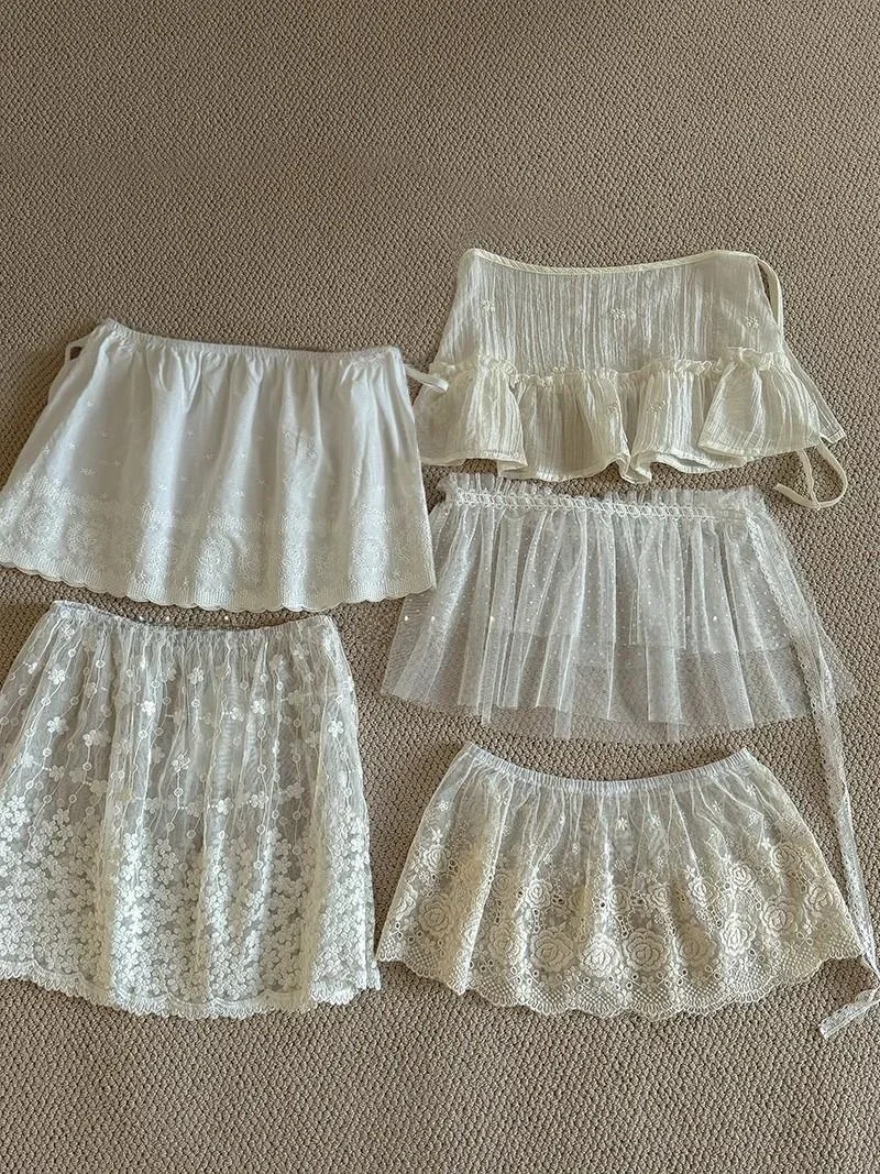 Women Y2K Korean Lace Mini Layered Skirt Streetwear Lace Up Ruffles Harajuku High Waist Pleated A-Line Short Jupe Skirts Clothes 1