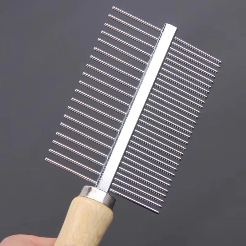 Pet Knot Trimmer Brush, Dog Cat Knot Remover Comb, Pet Grooming Tool, Ideal for Long Curly Haired Animals Wooden Handle Comb