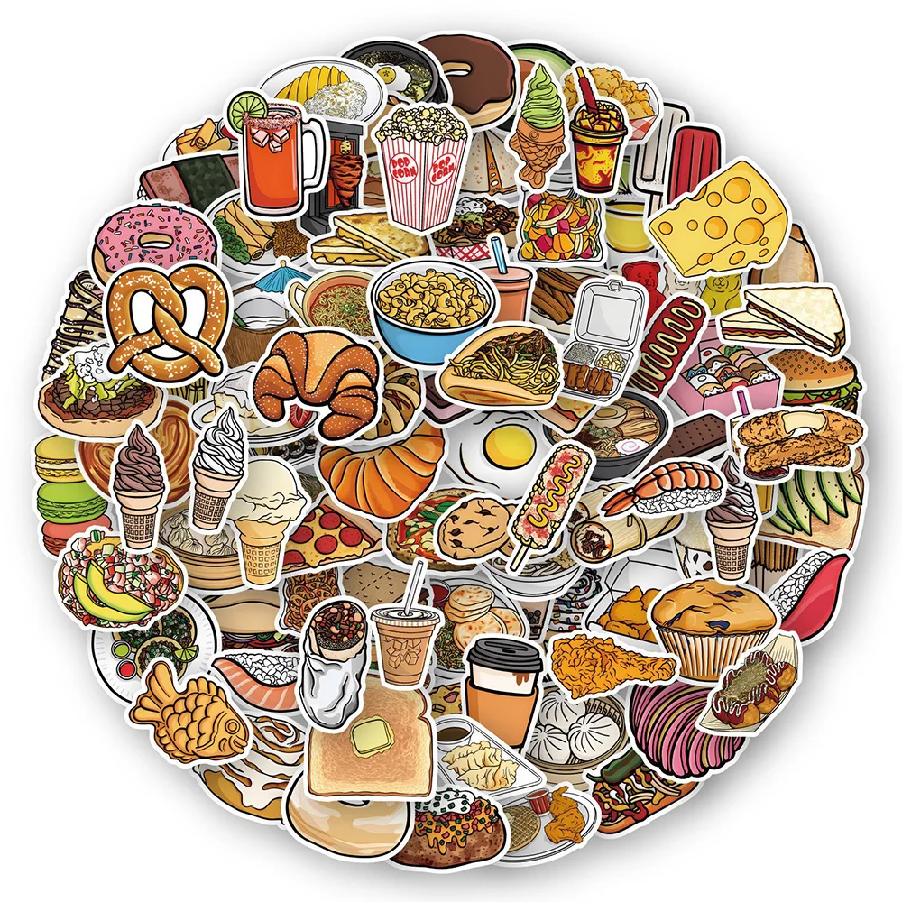 10/30/50/100PCS Cute Cartoon Food Aesthetic Stickers Travel Luggage Guitar Laptop Waterproof Cool Graffiti Sticker Decal Kid Toy 10 30 50pcs ins hologram waterproof graffiti sticker aesthetic decorative luggage laptop guitar journal scrapbook kids stickers