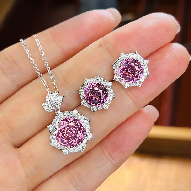 Millennium Rose Cut Purple Pink Flower Earnail Two Piece Set