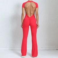 Sexy Backless Scrunch Flared Jumpsuits Women One Piece Sportswear Yoga Clothes Short Sleeve Fitness Overalls Female Sport Outfit - Image 5