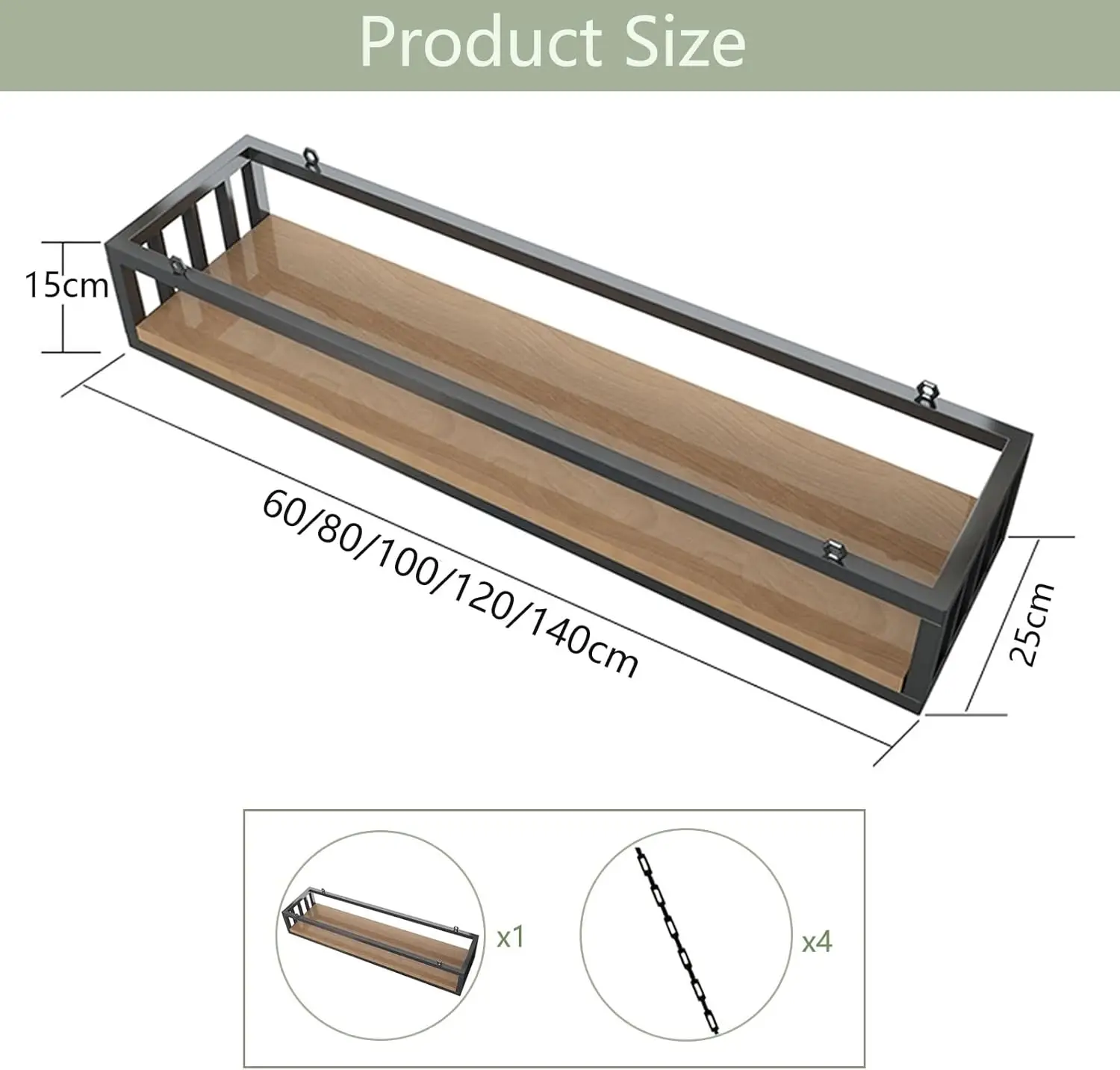 Ceiling Hanging Plant Shelves, 80x25x15cm. Flower Pot Stand, Floating Shelving for Living Room, Kitchen, Balcony, Wine Rack