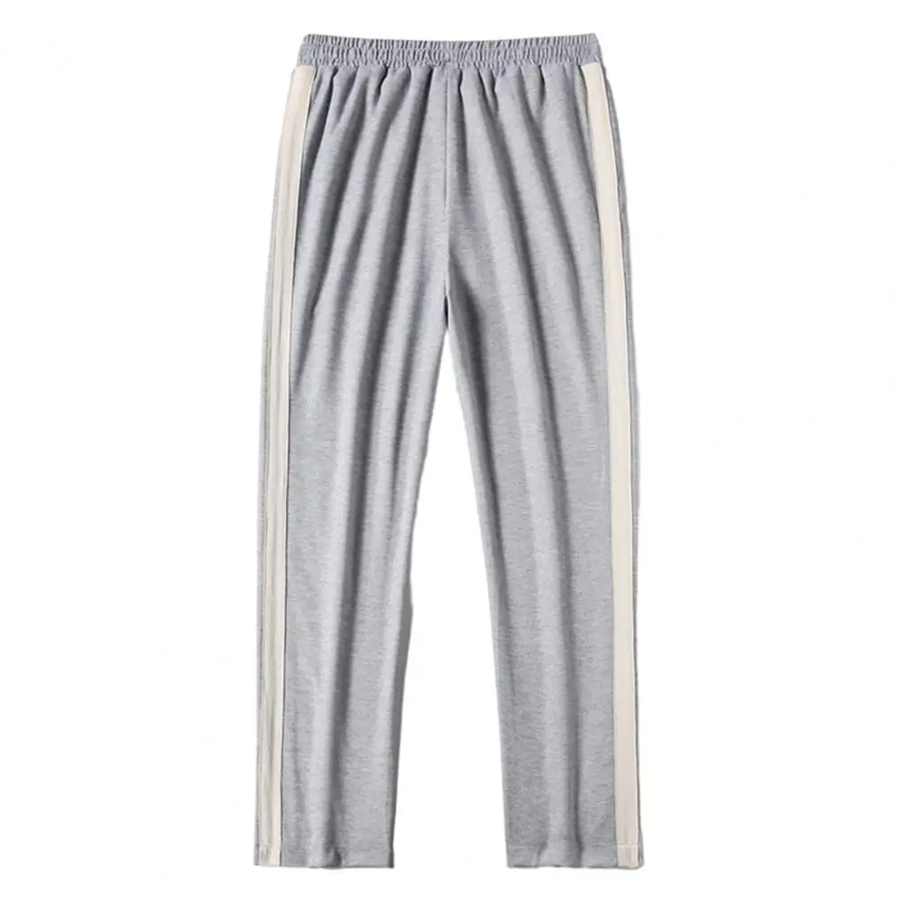 

Men Sweatpants Men's Wide Leg Striped Sweatpants with Drawstring Waist Soft Warm Sports Joggers for Four Seasons Loose Fit Deep