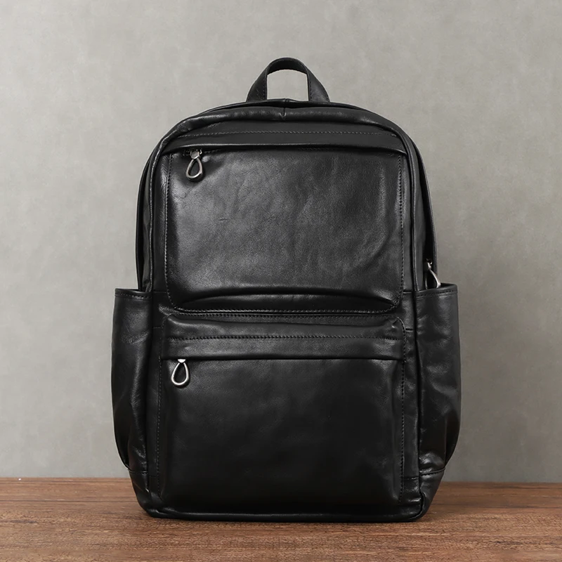 حقيبة ظهر رجالية جلد طبيعي عتيقة، حقيبة كمبيوتر مح...