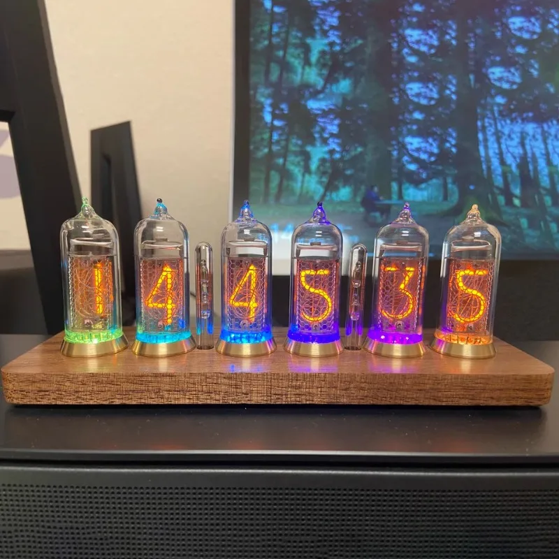 IN14 Nixie Tube Clocks Digital Table Clock Retro Wooden Electronic Nixie Desk Clocks USB Desk Watch Bluetooth Control Gift Ideas