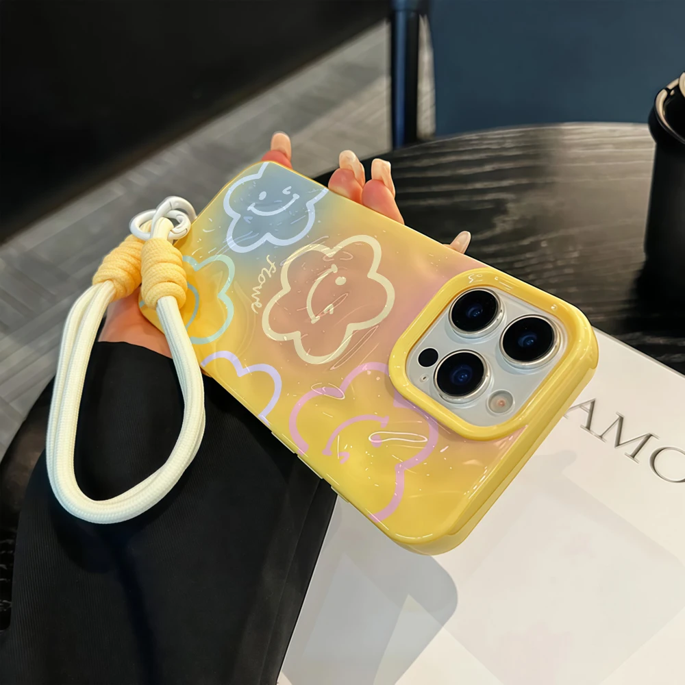 Korean Smiling Flower ShockProof Phone Case with Lanyard