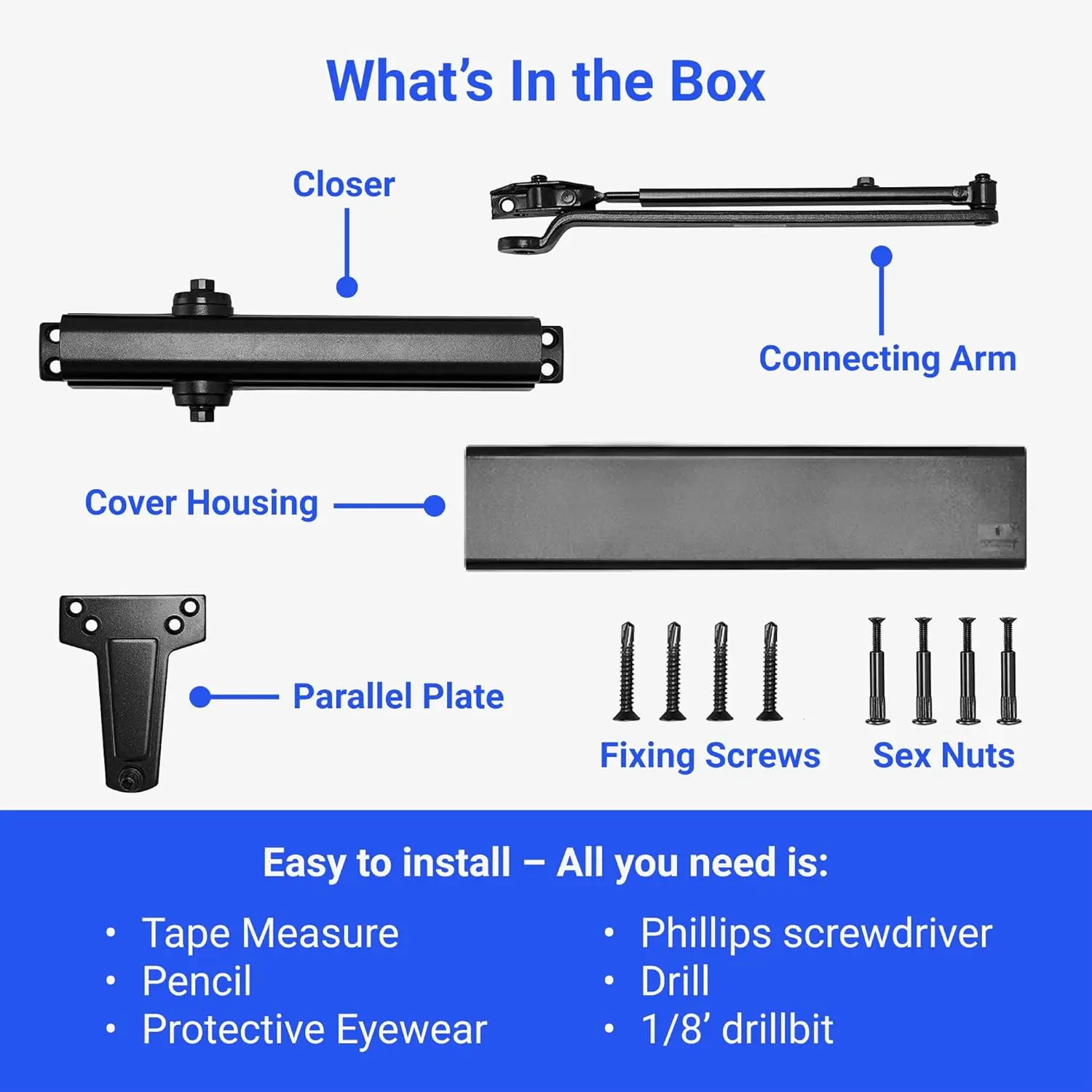 Heavy Duty Commercial Door Closer - Automatic ADA Compliant Grade 1 Hydraulic Door Closer in Black