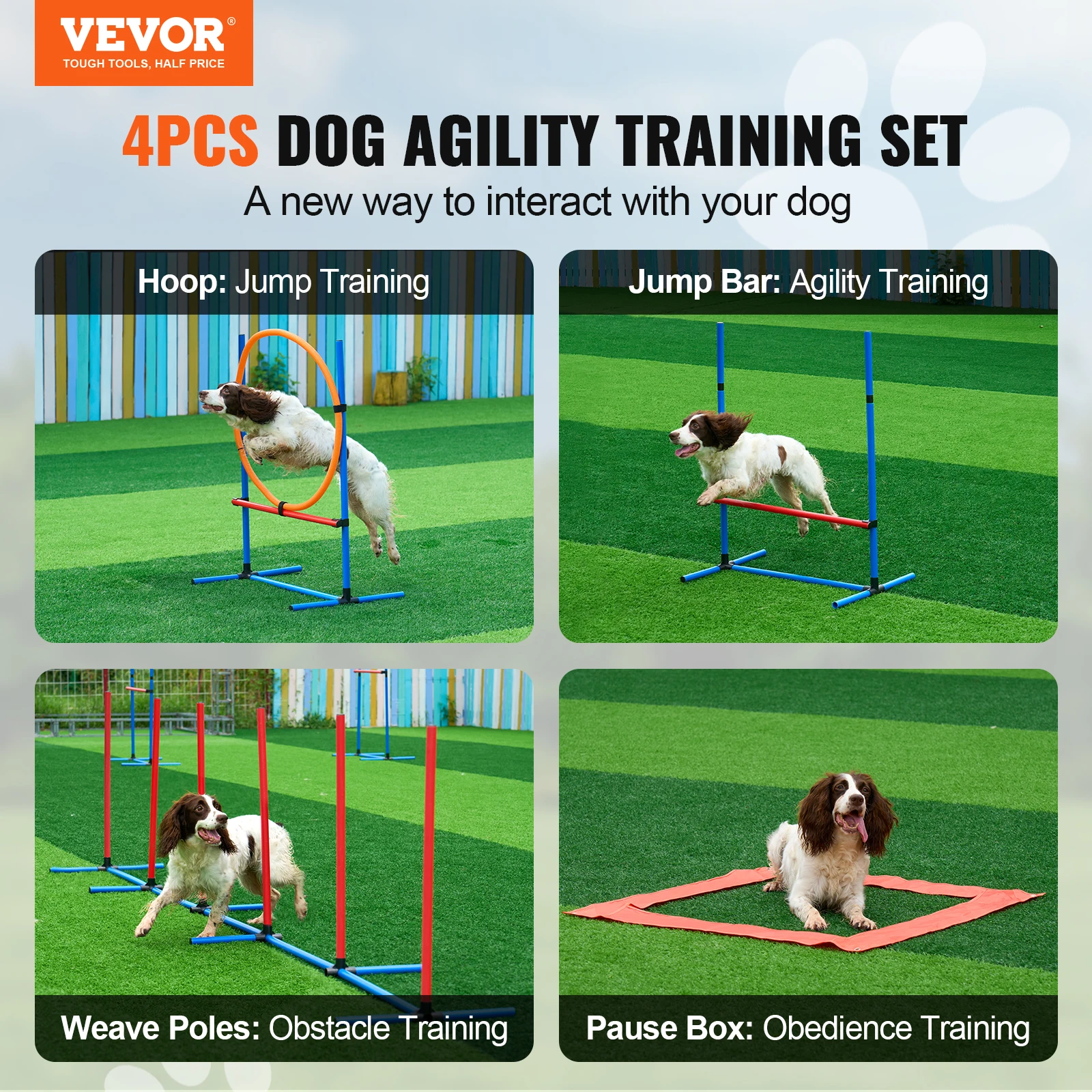 Dog agility training equipment set with adjustable hurdles weave poles jump ring pause box whistle 4 PCS
