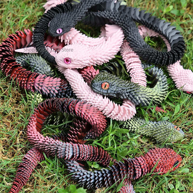 60cm 3D Printed Luminous Snake Movable Joint Simulation Snake Action Figures Home Office Desktop Ornament Birthday Gifts 2