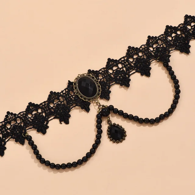 Vintage-Tour de cou en dentelle gothique classique pour femme, pendentif en cristal noir, breloque, colliers de la présidence, bijoux de clavicule Boho, cadeaux de Noël