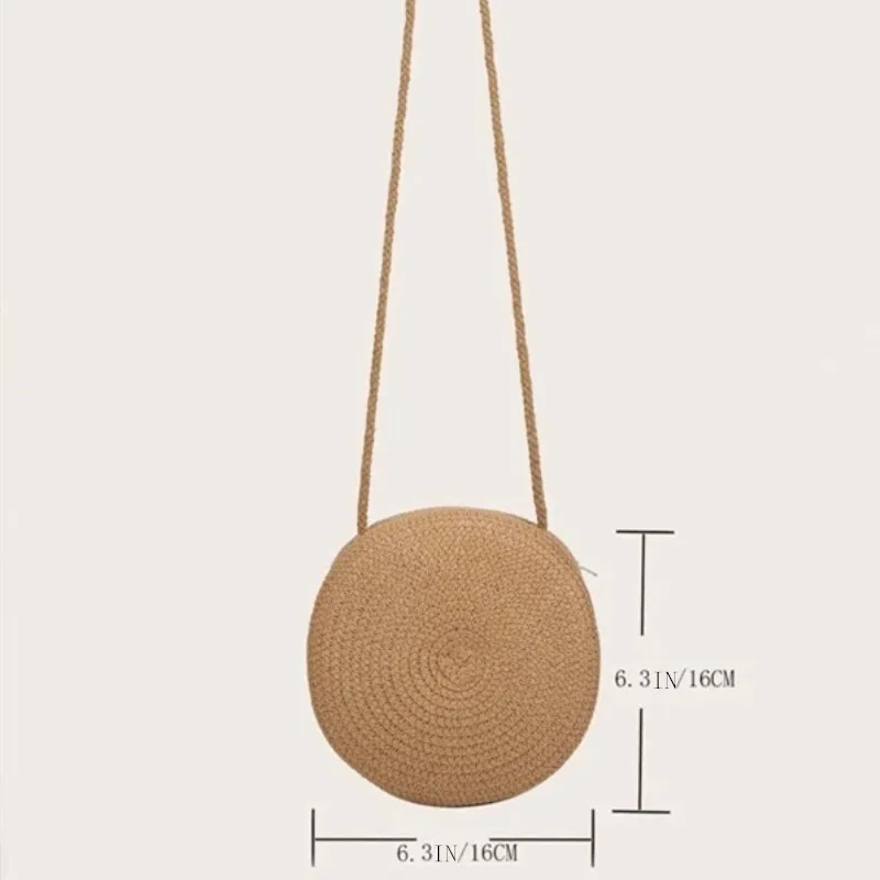 Minimalist ische Stroh tasche Runde Crossbody-Geldbörse Frauen Schulter Berufung Stil Handtasche – Detail 4