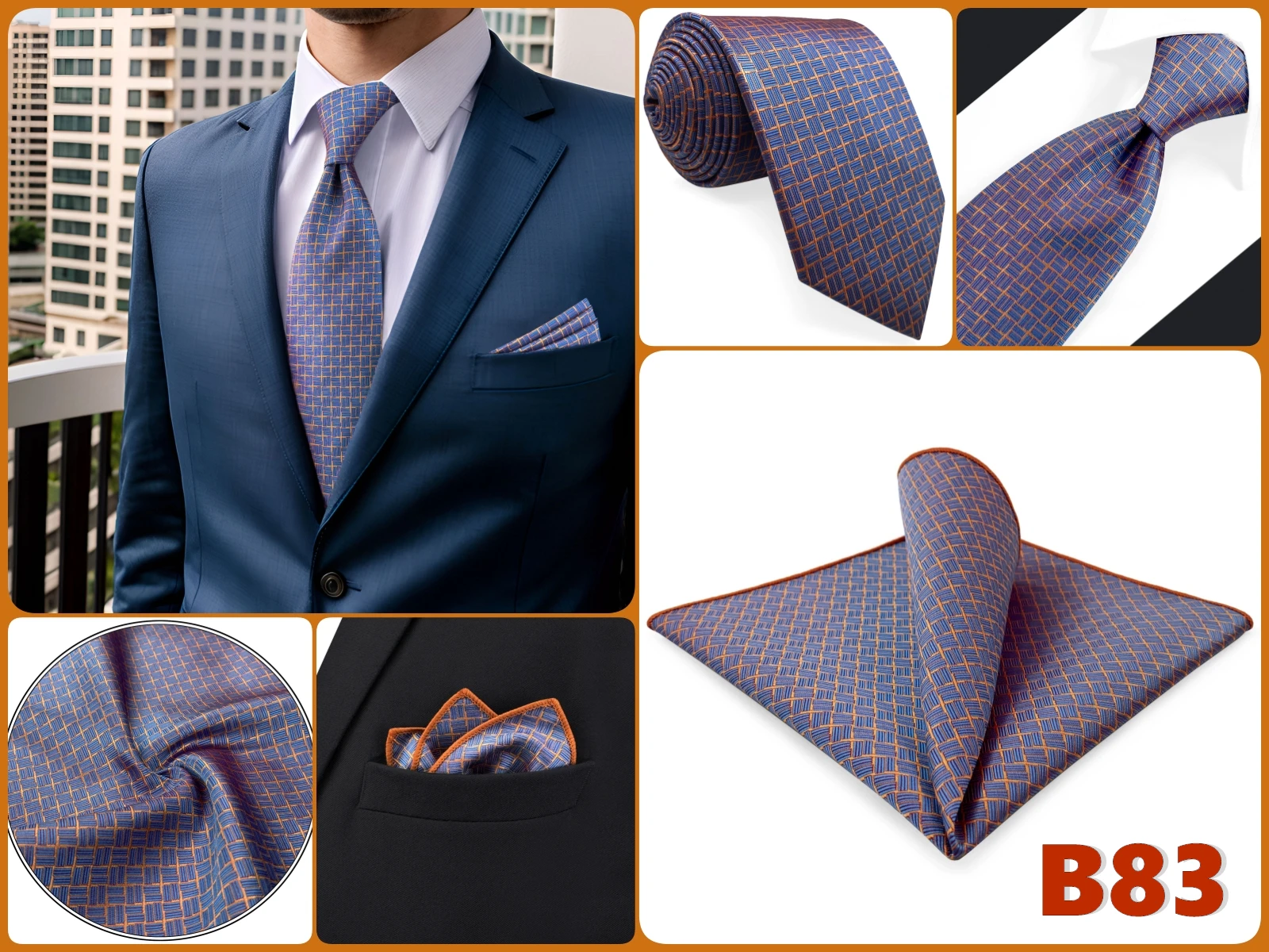 Herren-Krawatten-Set mit Einstecktuch, Blau, Marineblau, Grau, Dunkelgrün, Extra Lang 160cm, Hochzeitsgeschenk, Krawattenzubehör, Dropshipping – Detail 6