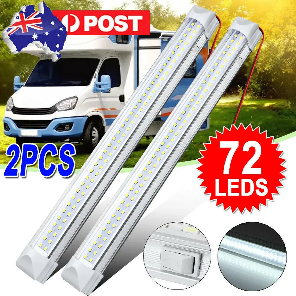 72 LED 12V Car Interior Light LED Strip Bar Lamp 4.5W Tube Under Cabinet Light with ON/Off Switch for Caravan Van Boats Trucks