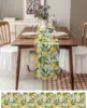 Spring Lemon Leaves Linen Table Runner Dresser Scarf Decor Summer Yellow Green Botanical Flower Table Runners Dining Table Decor 2