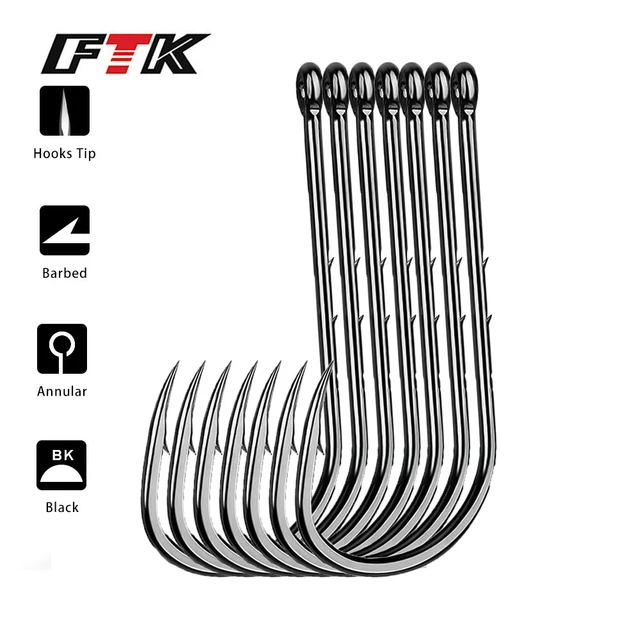 FTK 100Pcs Fishing Hooks Sharp Carbon Steel Bait Hook Eye Offset