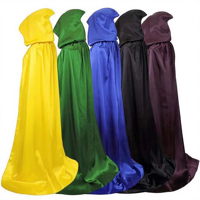 Mantello Con Cappuccio In Raso Nero - Lungo Fino A Terra - Costume Halloween, Masquerade O Natale - Unisex Adulto - Foto 11