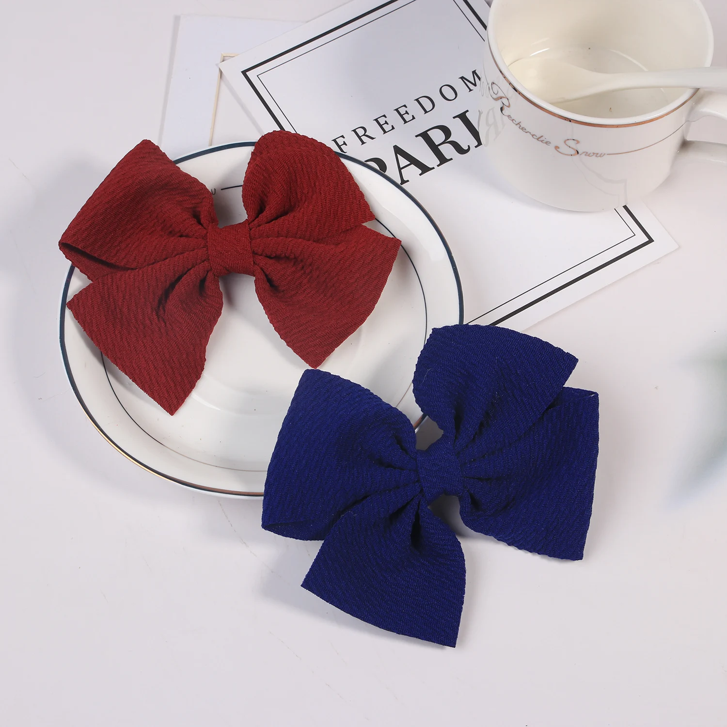 5pcs Fabric Hair Bows Hair Clips For Baby Girls