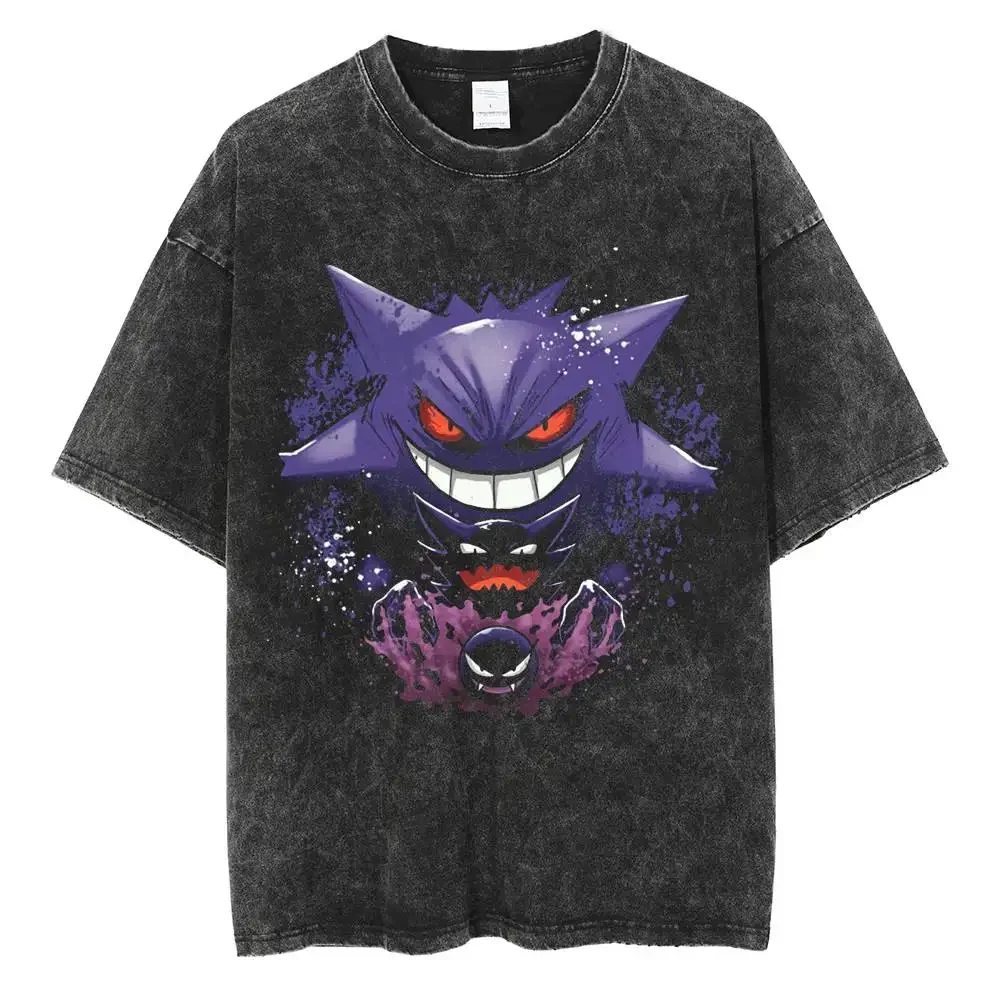 

Anime Washed Pokemon Gengar Tshirt Men Oversized T Shirt 100% Cotton T-Shirt Man Loose Cotton Summer Short-Sleeved Tee Shirts