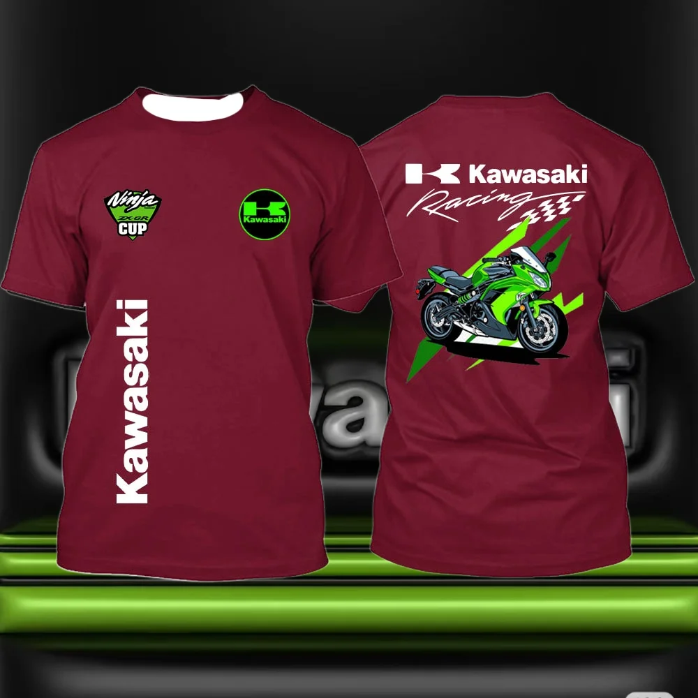 25/26Kawasaki 인증 티셔츠 프린트 티셔츠 빠른 건조 땀 흡수 느슨한 편안한 기관차 패션 모토