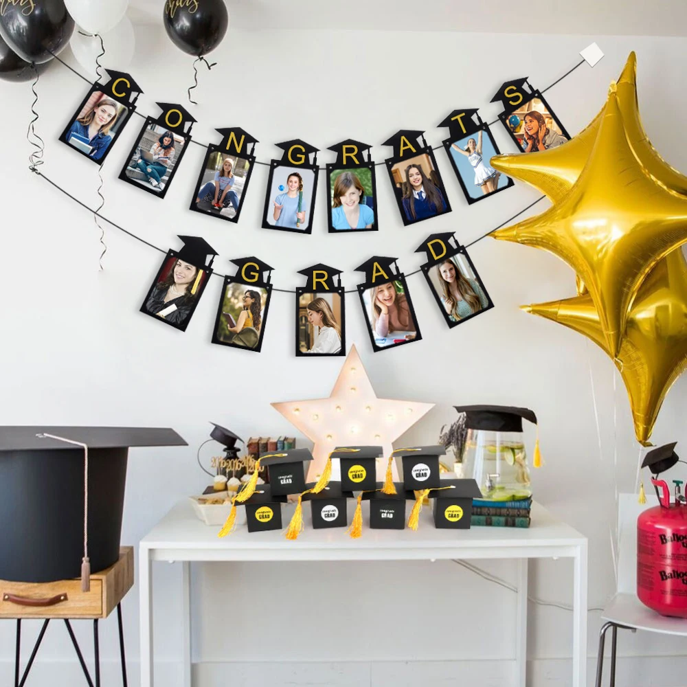 

Congrats Grad Photo Banner Black Paper Flags Bunting Garland Class Of 2023 Congratulations Graduation Ceremony Party Decorations