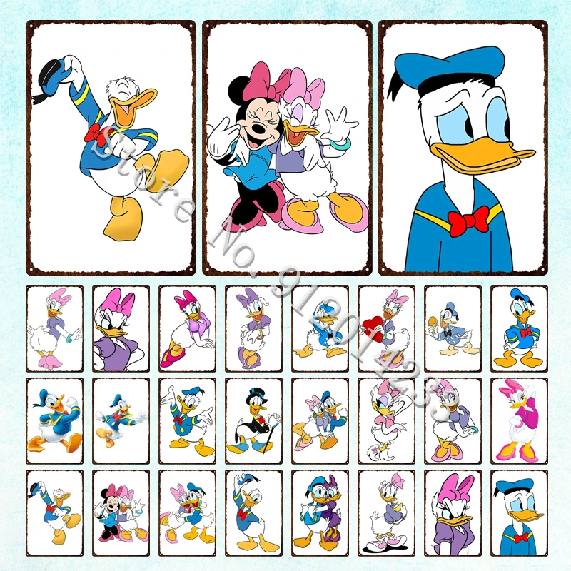 Donald Duck Mickey Mouse Vintage Metal Signs Disney Cartoon Tin Plates Children's Room Decoration Wall Art Plaques |