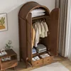 Wardrobe closet with drawers and 2 arched fluted doors. 70.87" tall wooden bedroom armoires with shelves and hanging rod. 6
