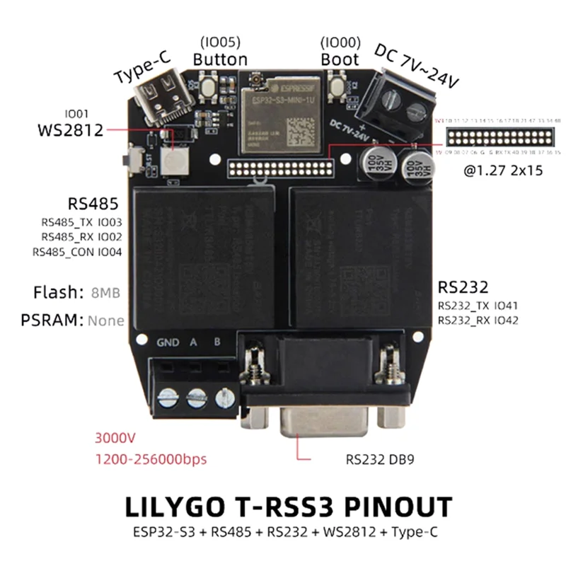 Reliablet-RSS3 ESP32-S3 ���� ���� RS232 RS485 5V ��� �º��� WS2812 Wi-Fi Bluetooth5.0 RSM232MT5V RSM485MT5V