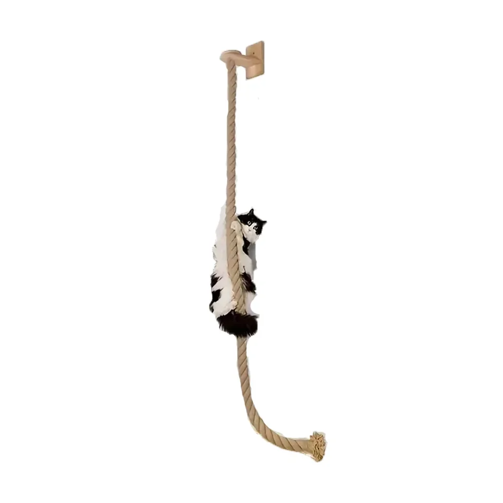 Wall-Mounted Cat Activity Center - Wooden Sisal Scratcher & Climbing Bridge with Rope Steps and Ladder