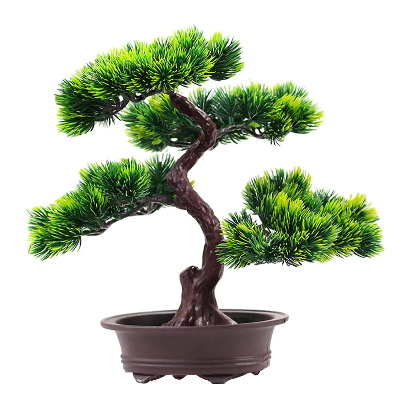 Bonsaï Artificiel Pin - Décoration Bureau/maison - Plastique Vert - Hauteur ~30 Cm - Pas D'entretien - Pot Inclus - 6