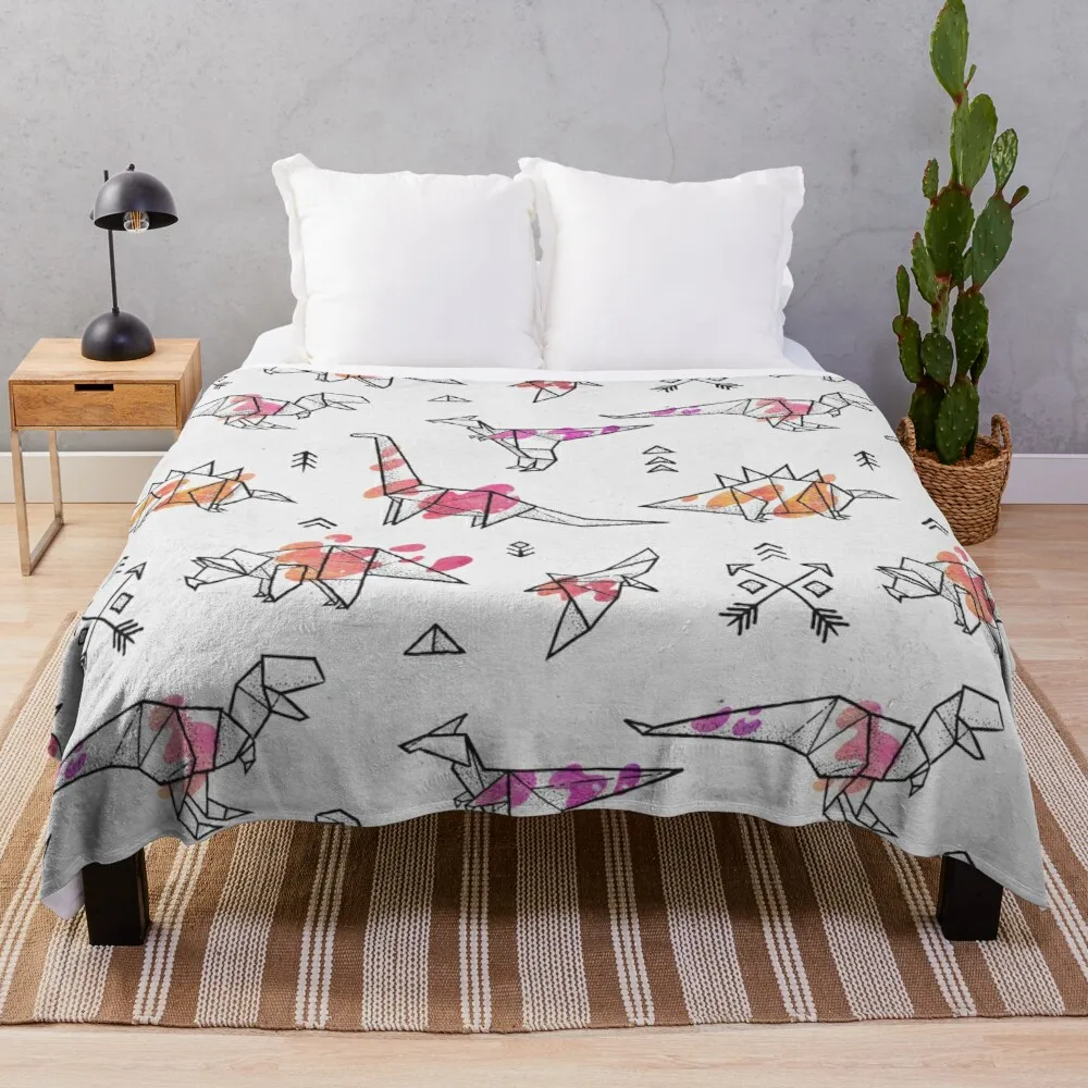 

Origami dinosaurs with abstract colorful splash Throw Blanket