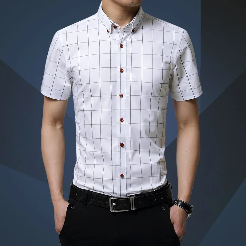 Men's Short Sleeve Cotton Polyester Shirt casual short sleeved shirt short sleeved shirt Plus Size 5XL Summer Plaid Checked