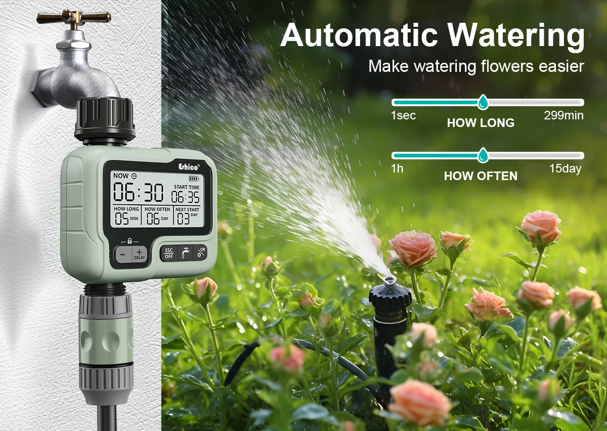 Eshico HCT-322 Bewässerungstimer für Garten - Einfach zu Installierendes Wassersparendes Bewässerungssystem für Saisonale Nutzung – Detail 3