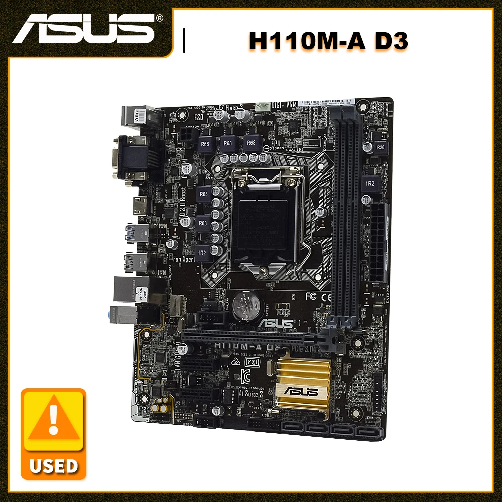 LGA 1151 ASUS H110M A D3 마더 보드 1151 DDR3 인텔 H110 마이크로 ATX UEFI BIOS 지원