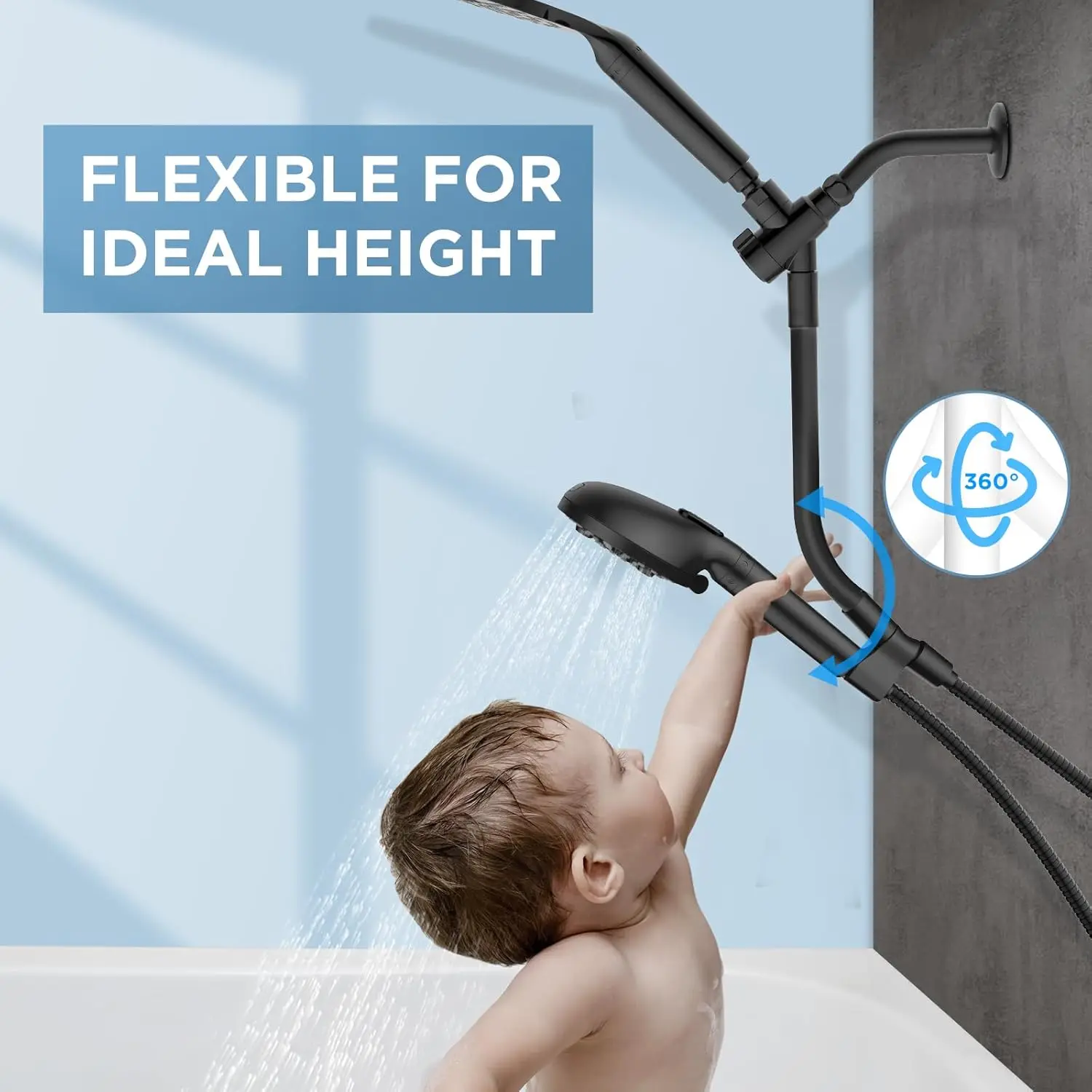 High pressure handheld shower head, adjustable bar - 8 "rain shower head and 10 mode shower head 3