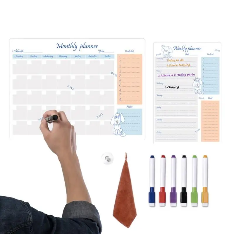 

Fridge Dry Erase Board Magnetic Planning Board Monthly Weekly Message Board Multifunctional Memo Board Erasable Calendar With 6