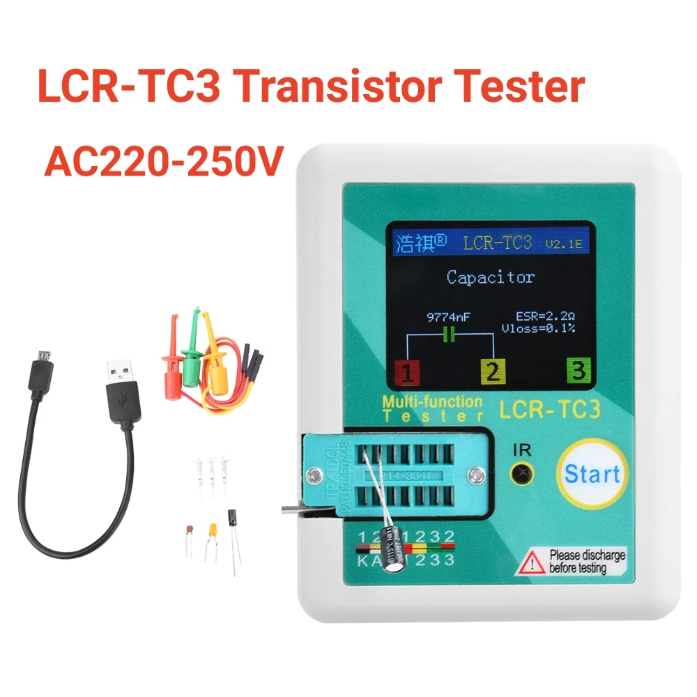 

LCR-TC3 Многофункциональный тестер транзисторов, полноцветный графический дисплей, автоматическая калибровка для проверки резистора диода триода, конденсатора