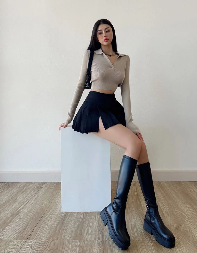 Gidyq Sommer Frauen Falten röcke Vintage hohe Taille weibliche sexy Miniröcke koreanische lässig alle passen Streetwear Schlitz Rock neu – Detail 9