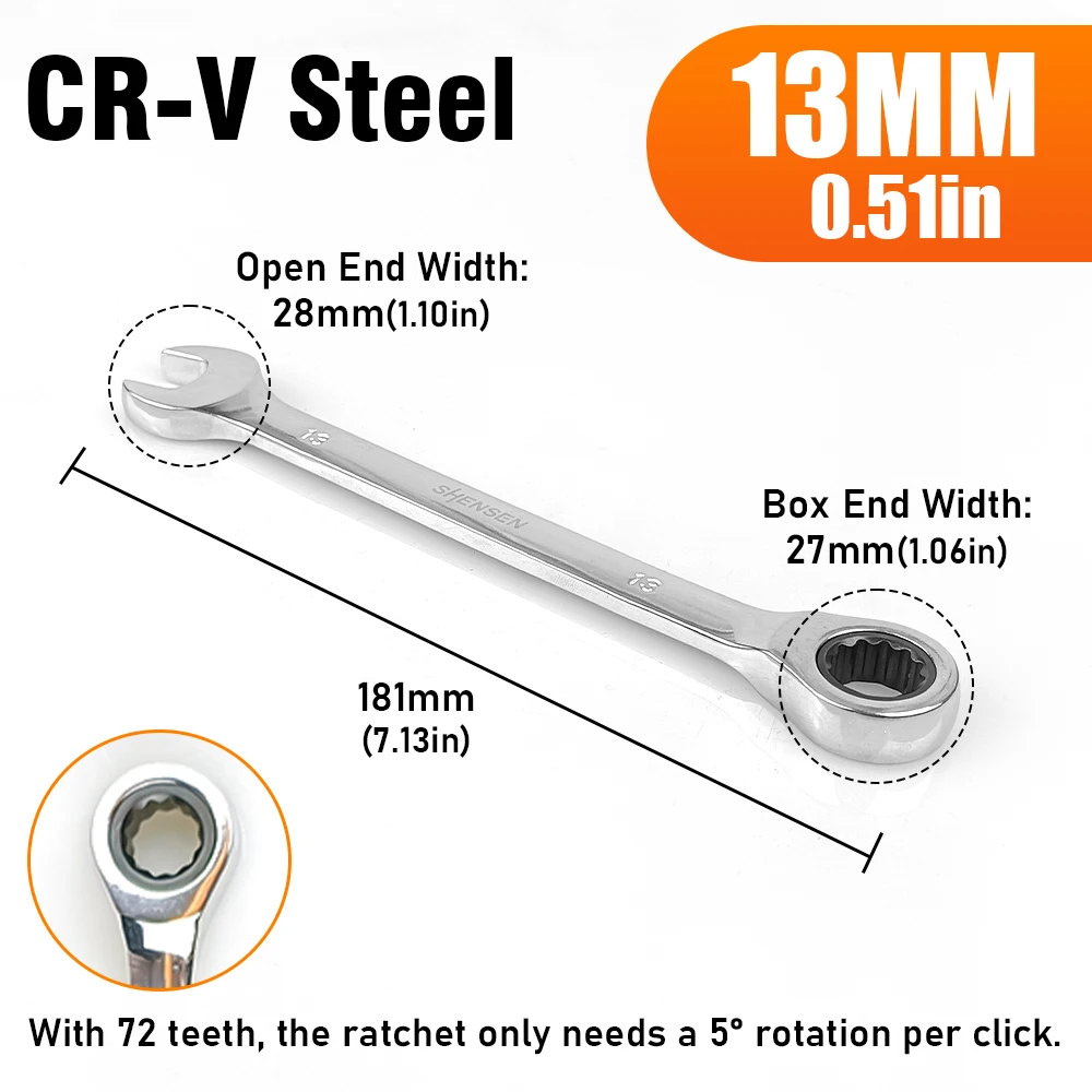Versatile Ratchet Wrench with 72-Tooth Mechanism
