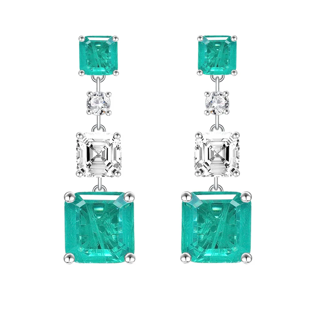 

925 Sterling Silver 10MM Asscher Cut Lab Emerald High Carbon Diamond Gemstone Dangle Earrings Anniversary Gift Jewelry